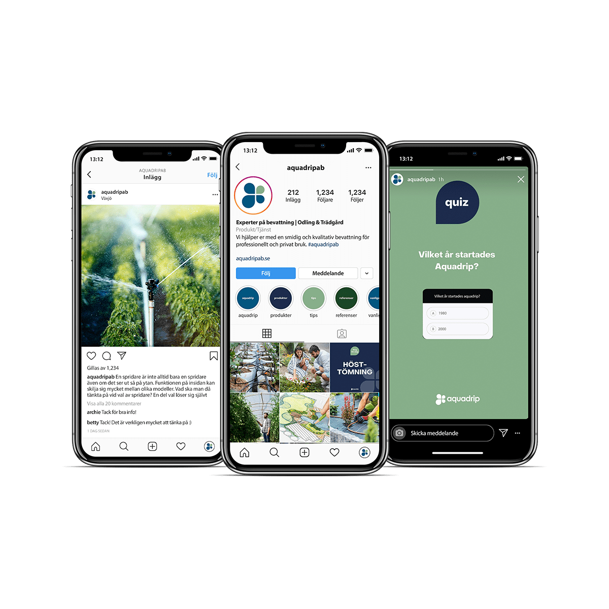 Mobiltelefoner med Instagram exempel i händelser, flödet och inlägg åt AquaDrip