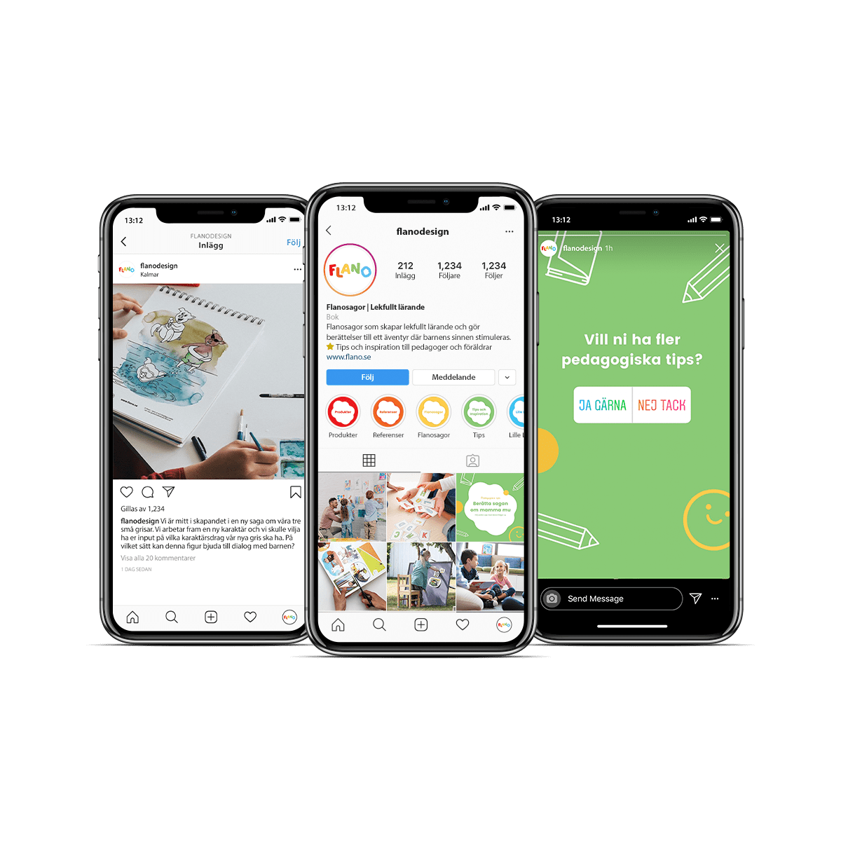 Mobiltelefoner med Instagram exempel i händelser, flödet och inlägg åt Flano