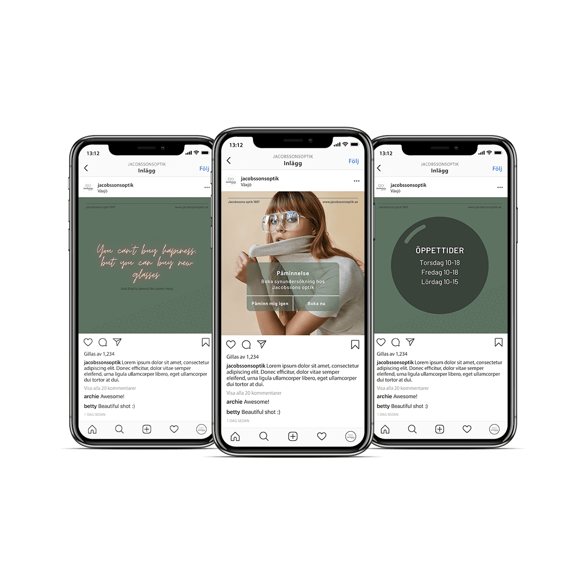 Mobiltelefoner med Instagram exempel i händelser, flödet och inlägg åt Jacobssons