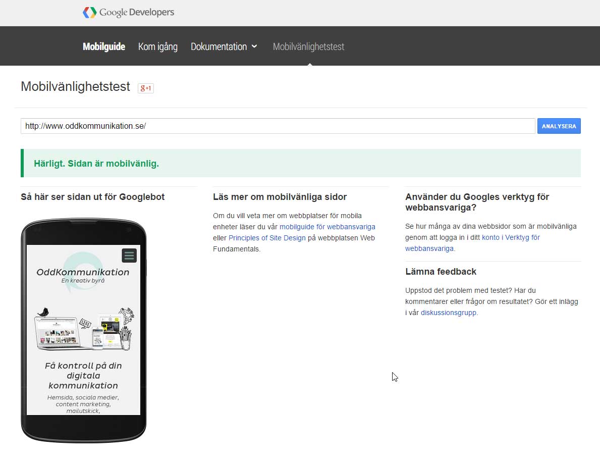 Mobilvänlighetstest Google